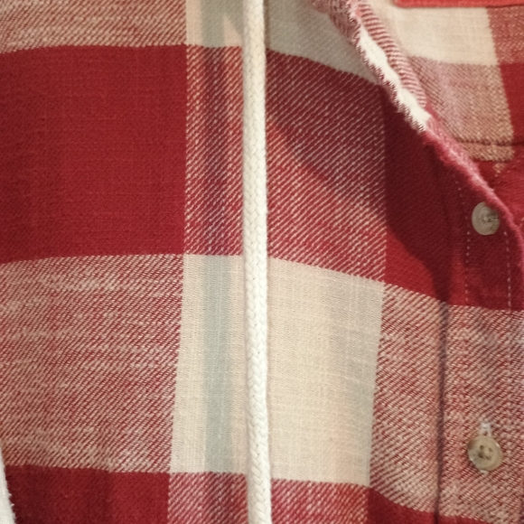 American Eagle‎ Red Plaid Hooded Flannel Shacket  Women’s Medium Cotton - Picture 7 of 10